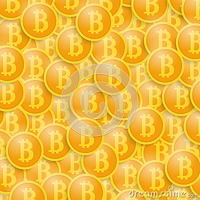 Coins of bitcoins background. Vector Illustration