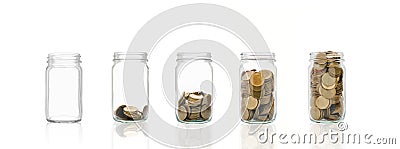 Coins in a bottle, Represents the financial growth. The more money you save, the more you will get. Stock Photo