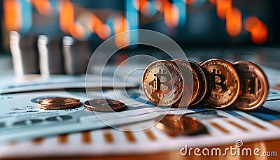 Coins chart on euro banknotes stock exchange Stock Photo