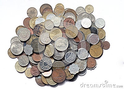 Coins collection, vintage coins. penny, quarter, cents of different countries. Stock Photo