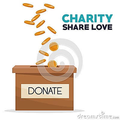 Coins depositing in a carton box charity share love Vector Illustration