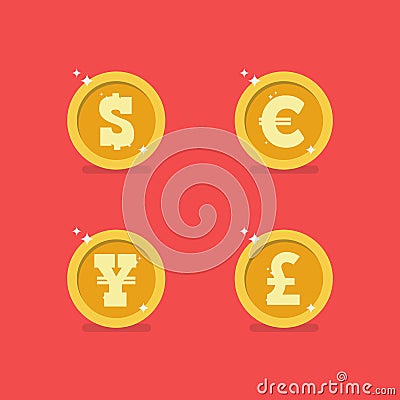 Coins of different currencies Vector Illustration