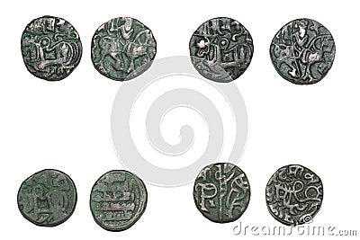 Coins of Early Islamic Dynasties in India Stock Photo