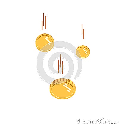 Coins falling vector illustration. Falling money. Flat style flying gold coins isolated , abstract coins dropping golden Vector Illustration