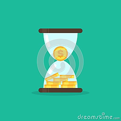 Coins in hourglass, money is time concept Vector Illustration
