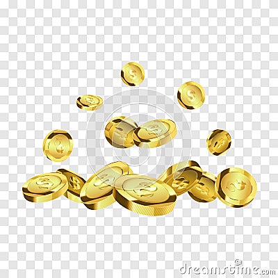 Coins isolated. Gold coins explosion vector illustration. Jackpot concept. Vector Illustration