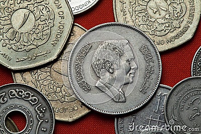 Coins of Jordan. King Hussein bin Talal Stock Photo