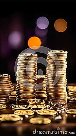 Coins pile on growth graph symbolize prosperous business investments in stock markets Stock Photo