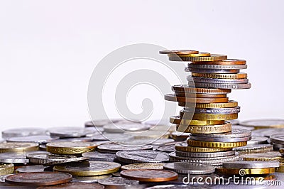 Coins pile and stack balancing Stock Photo