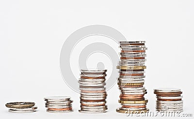 COINS PILES STACKS Stock Photo