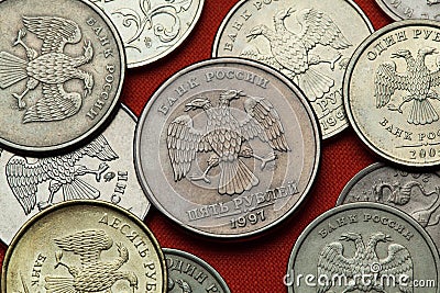 Coins of Russia. Russian double-headed eagle Stock Photo