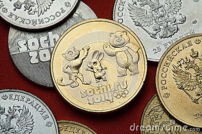 Coins of Russia. Sochi 2014 Winter Olympics Editorial Stock Photo