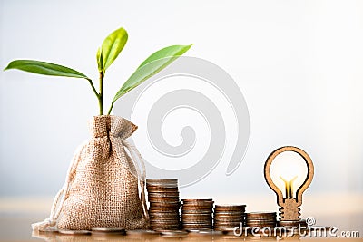 Coins in sack Stock Photo