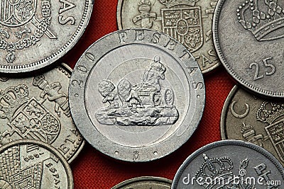 Coins of Spain. La Cibeles Fountain in Madrid Stock Photo