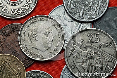 Coins of Spain. Spanish dictator Francisco Franco Stock Photo