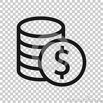 Coins stack icon in flat style. Dollar coin vector illustration on white isolated background. Money stacked business concept Vector Illustration