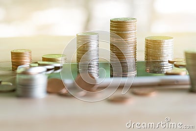 Coins stack of coins saving money and income or investment ideas and financial management for the future. Stock Photo