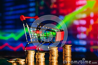 Coins stack step growing growth value increase profit rate up, The best excellent growing business experience concept Stock Photo