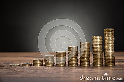 Coins Stack On Table Stock Photo