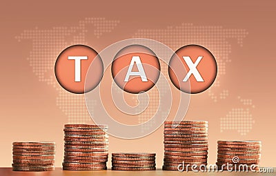 Coins stacked and tax virtual icon showing growht of business and trade. The concept of of paying taxes Stock Photo