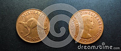 Coins Vintage Copper Australian Penny. Stock Photo