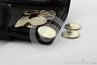 Coins in wallet Stock Photo