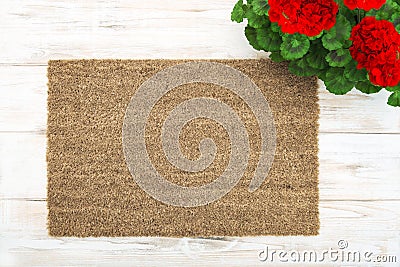 Coir doormat mock up plant decoration Floral template mockup Stock Photo