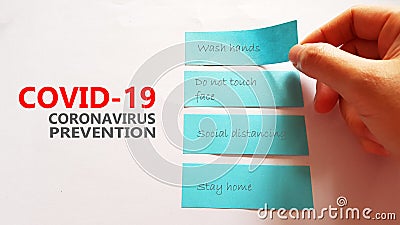 Coivd-19 coronavirus prevention check list using sticky notes Stock Photo