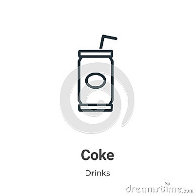 Coke outline vector icon. Thin line black coke icon, flat vector simple element illustration from editable drinks concept isolated Vector Illustration