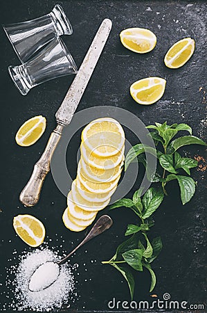 Coktail making from above. Stock Photo