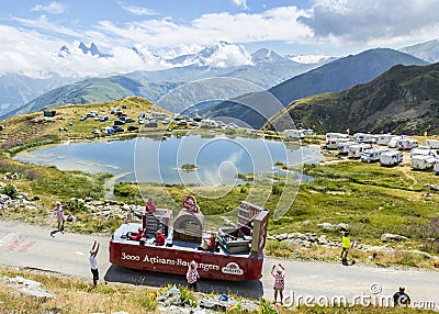 Banette Caravan in Alps - Tour de France 2015 Editorial Stock Photo