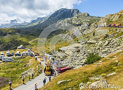 Mc Cain Caravan in Alps - Tour de France 2015 Editorial Stock Photo