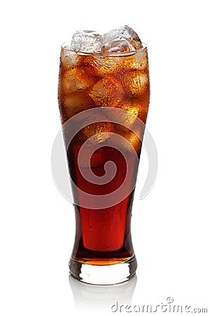 Cola with ice cubes in a glass. Stock Photo