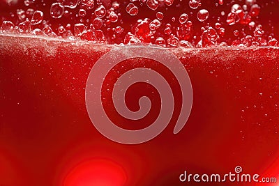 Cola with ice. Fresh cold sweet drink with ice cubes. Over red background with copy space, ai generative Stock Photo