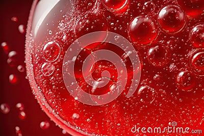 Cola with ice. Fresh cold sweet drink with ice cubes. Over red background with copy space, ai generative Stock Photo