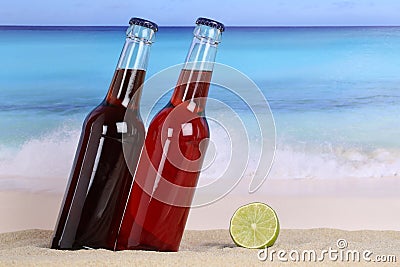 Cola and lemonade soda drink on the beach Stock Photo