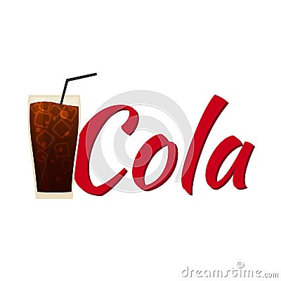 Cola Soft drink with ice. Vector flat illustration. Cartoon Illustration