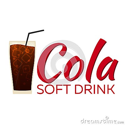 Cola Soft drink with ice. Vector flat illustration. Cartoon Illustration