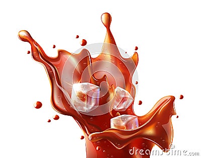 Cola splash with ice cubes Vector Illustration