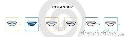 Colander vector icon in 6 different modern styles. Black, two colored colander icons designed in filled, outline, line and stroke Vector Illustration