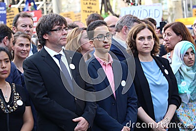 Colau and Puigdemont at manifestation against terrorism Editorial Stock Photo