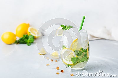 Cold alcohol mojito cocktail, long drink beverage, lemonade Stock Photo