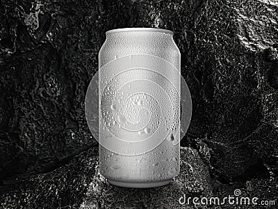 Cold aluminum tin can on black coal background Stock Photo