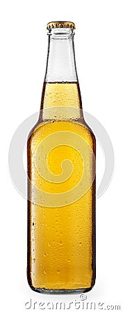 Cold beer or cider in glass bottle Stock Photo