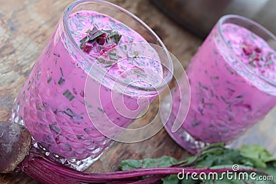 Cold beetroot soup. Stock Photo