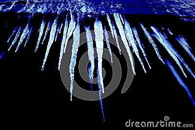 Cold blue icicles Stock Photo