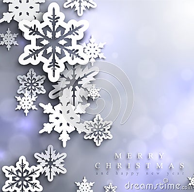 Cold blue sparkling Christmas background with snowflakes Vector Illustration