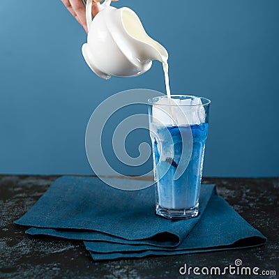Cold Blue Thai Milk Tea Stock Photo