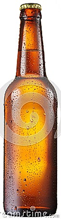 Cold bottle of beer with condensated water drops on it. Stock Photo