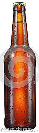Cold bottle of beer with condensated water drops on it. Stock Photo